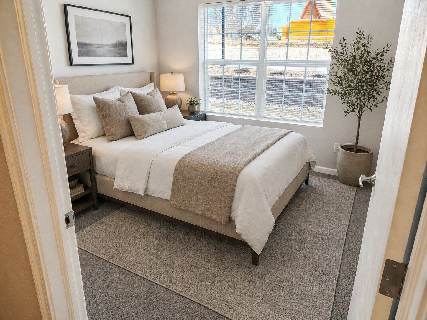 Cozy bedroom with natural light and decor.