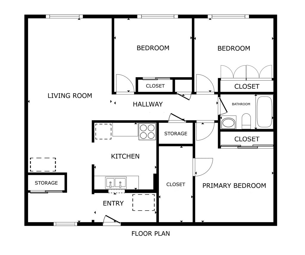 Town View 3 bed 1 bath floor plan on one level