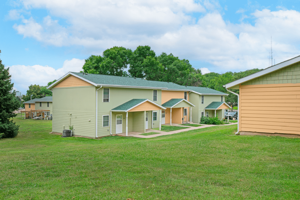 Town View Apartments view of buildings with private entry and two level town homes